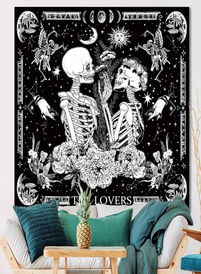 OIOVOIO The Lovers Tapestry Gothic Wall Tapestries Black and White Skeleton Mushroom Grunge Dark Witchy Wall Hanging for Home Decor Aesthetic Bedroom Living Room Dorm Decor (59"x51", Lovers) - Image 2
